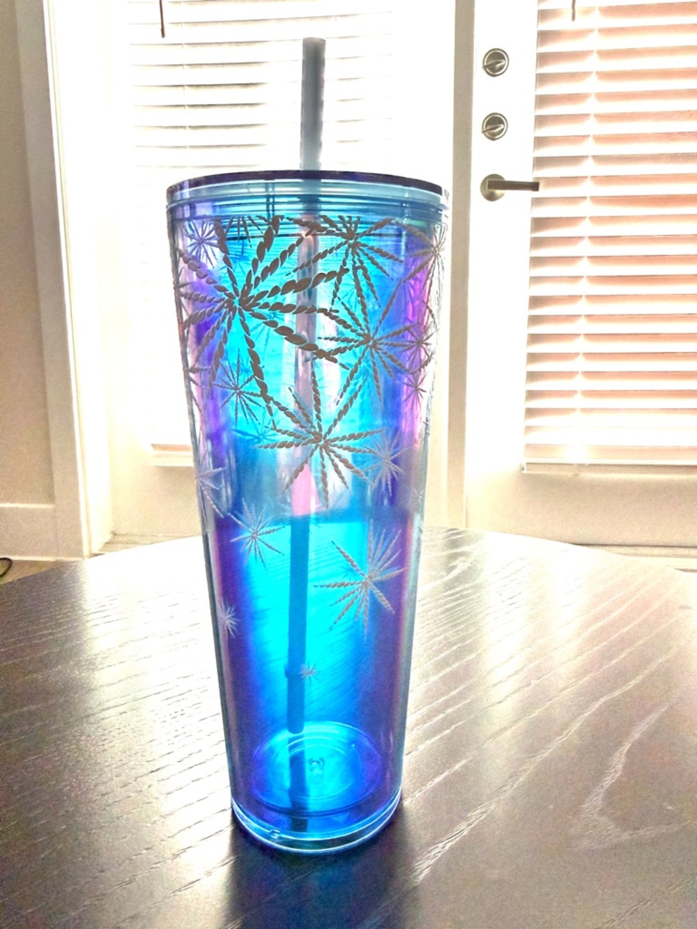 Starbucks 2023 Holiday Blue Holographic winter falling Tumbler with Straw